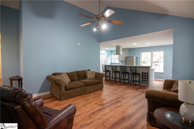 124 Grand Oak Dr, Pendleton, SC 29670 - living room featuring a ceiling fan, wood finished floors, and high vaulted ceiling