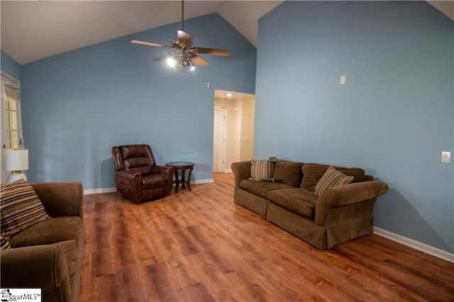 124 Grand Oak Dr, Pendleton, SC 29670 - living room featuring ceiling fan, wood finished floors, and high vaulted ceiling