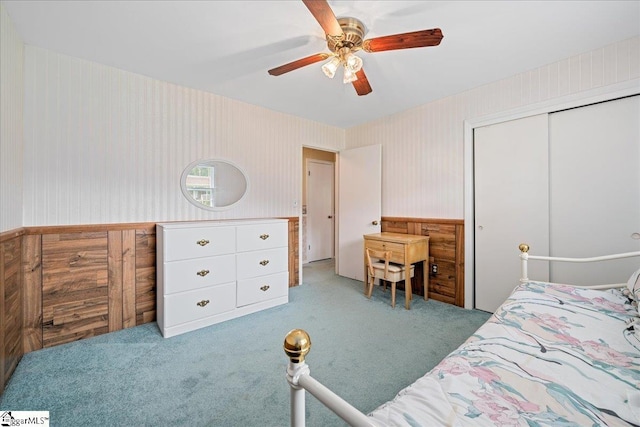 200 Camille St, Easley, SC 29642 - carpeted bedroom featuring a closet, a ceiling fan, and wallpapered walls