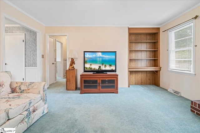 200 Camille St, Easley, SC 29642 - carpeted living area with crown molding and built in features