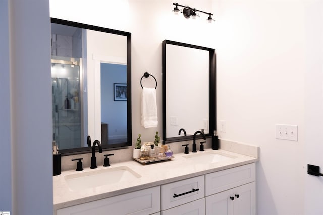 140 Holmes Dr, Spartanburg, SC 29303 - bathroom featuring double vanity and an enclosed shower