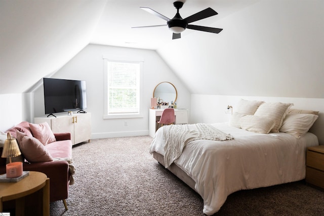 140 Holmes Dr, Spartanburg, SC 29303 - bedroom with carpet flooring, vaulted ceiling, and ceiling fan