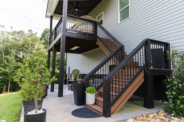 140 Holmes Dr, Spartanburg, SC 29303 - view of patio with stairs and a ceiling fan