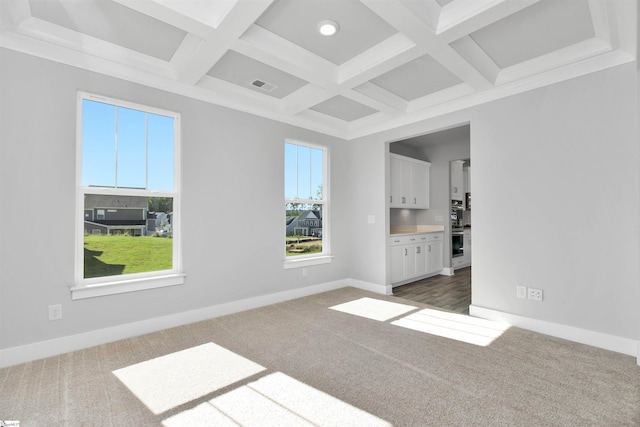 913 Wild Pine Ct, Duncan, SC 29334 - unfurnished room featuring carpet floors, coffered ceiling, and beamed ceiling