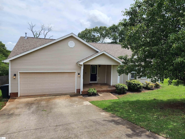 263 Cornelson Dr, Greer, SC 29651 - view of front facade with concrete driveway, roof with shingles, a porch, a front lawn, and a garage