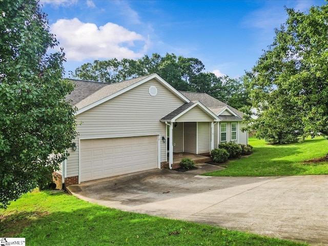 263 Cornelson Dr, Greer, SC 29651 - single story home with driveway, a front lawn, an attached garage, covered porch, and a shingled roof