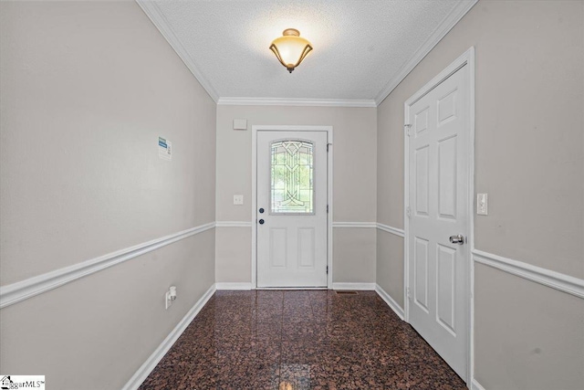 263 Cornelson Dr, Greer, SC 29651 - entryway featuring a textured ceiling, ornamental molding, and granite floors