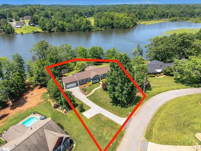 1893 Lake Cunningham Rd, Greer, SC 29651 - aerial view of property's location with a large body of water and property boundaries highlighted
