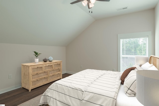 18003 Clermont Cir, Seneca, SC 29678 - bedroom featuring lofted ceiling, dark wood-style flooring, and a ceiling fan