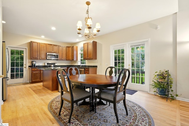108 Myrtle Way, Greer, SC 29650 - dining space featuring a chandelier, light wood-style flooring, and recessed lighting