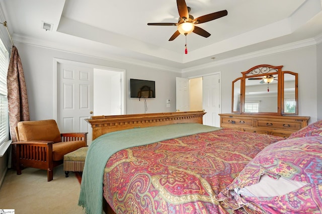 108 Myrtle Way, Greer, SC 29650 - bedroom with a raised ceiling, light colored carpet, a ceiling fan, and crown molding