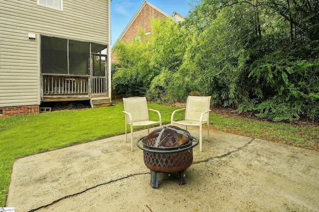 108 Myrtle Way, Greer, SC 29650 - view of patio with a fire pit and a sunroom