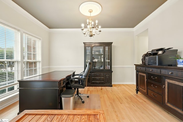 108 Myrtle Way, Greer, SC 29650 - office space with a chandelier, light wood finished floors, and crown molding
