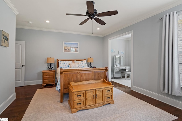 203 Piper Glen Ln, Inman, SC 29349 - bedroom with recessed lighting, dark wood-style floors, ornamental molding, and a ceiling fan