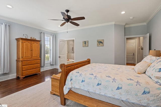 203 Piper Glen Ln, Inman, SC 29349 - bedroom with wood finished floors, ornamental molding, recessed lighting, and ceiling fan