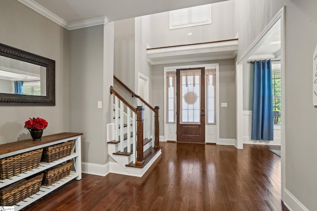 203 Piper Glen Ln, Inman, SC 29349 - entrance foyer with crown molding, wood finished floors, and stairs