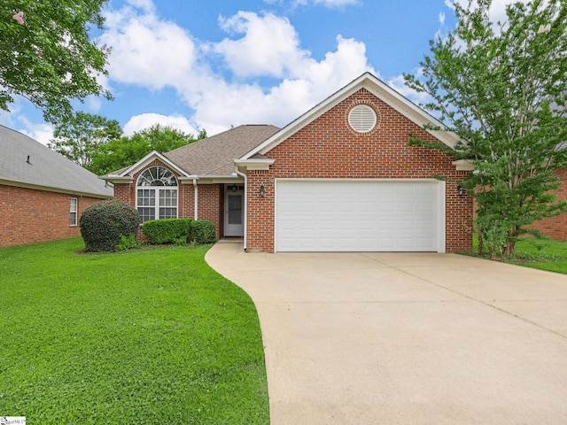 68 Arbours W Ln, Moore, SC 29369 - view of front of property with a garage, a front yard, driveway, brick siding, and a shingled roof