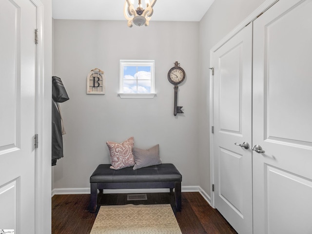 711 Hatwood Ct, Duncan, SC 29334 - mudroom with dark wood finished floors and a chandelier