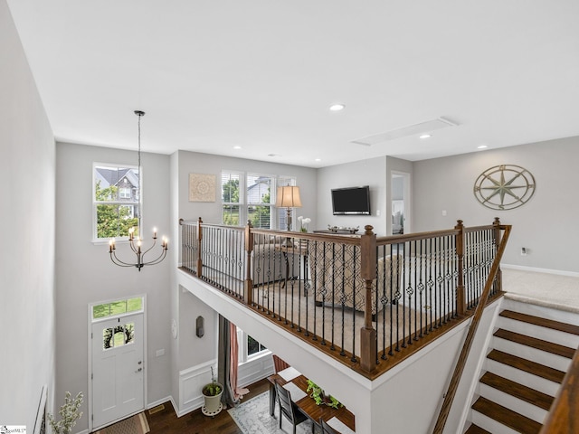 711 Hatwood Ct, Duncan, SC 29334 - stairs with a chandelier, wood finished floors, and recessed lighting