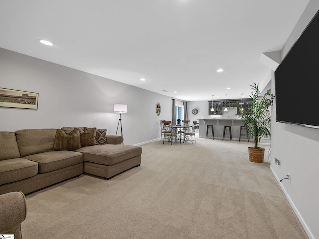 711 Hatwood Ct, Duncan, SC 29334 - living area with light carpet, recessed lighting, and bar area