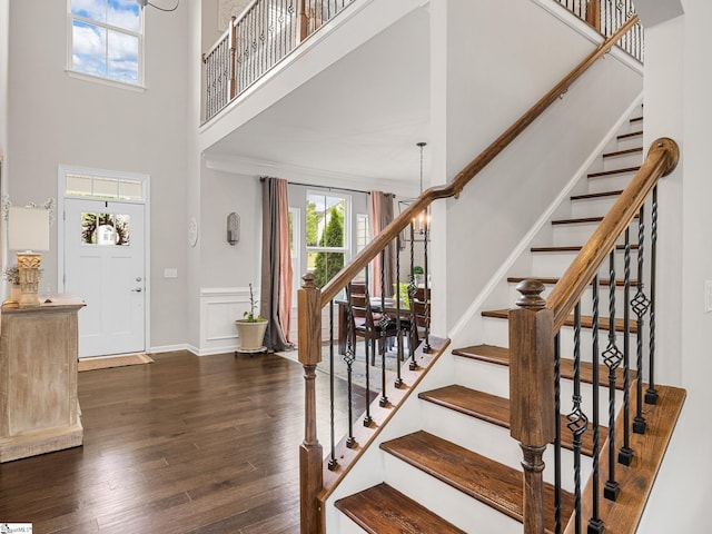 711 Hatwood Ct, Duncan, SC 29334 - stairway with a towering ceiling and hardwood / wood-style flooring
