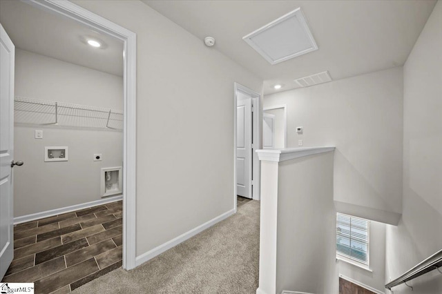 217 Islay Way, Anderson, SC 29621 - hallway featuring an upstairs landing, attic access, recessed lighting, and carpet floors
