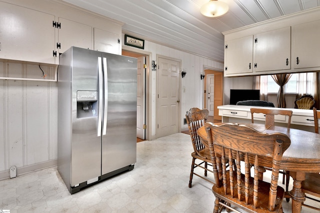 204 Jasper St, Easley, SC 29640 - kitchen featuring stainless steel fridge, crown molding, and light flooring