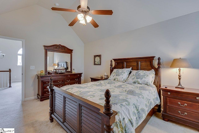 104 Saddlehorn Ln, Easley, SC 29642 - bedroom with vaulted ceiling, light colored carpet, and a ceiling fan