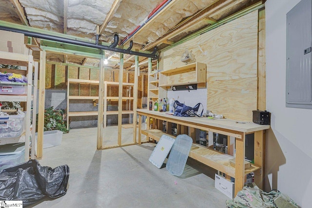 104 Saddlehorn Ln, Easley, SC 29642 - unfinished below grade area featuring electric panel and a workshop area