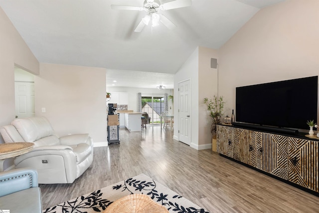 640 Slippery Moss Dr, Spartanburg, SC 29303 - living area featuring vaulted ceiling, light wood-style flooring, and a ceiling fan