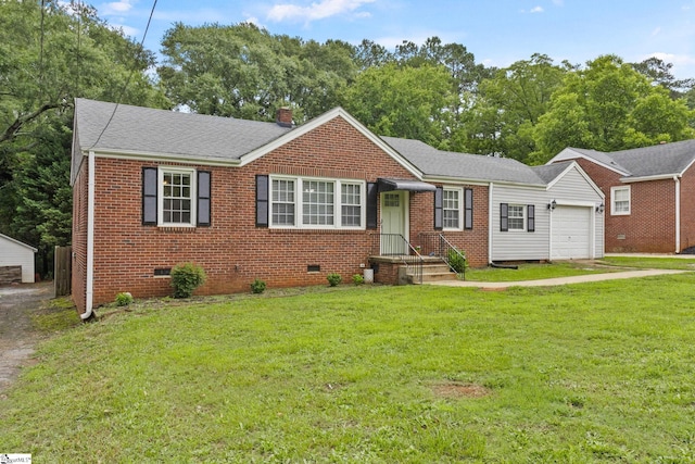 2608 Lane Ave, Anderson, SC 29621 - bungalow with crawl space, a front lawn, a garage, brick siding, and a chimney
