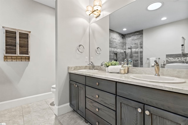 19 Merritt View Ter, Greenville, SC 29609 - bathroom featuring double vanity, tile patterned flooring, a stall shower, a bath, and recessed lighting