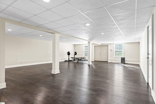19 Merritt View Ter, Greenville, SC 29609 - workout area featuring dark wood-type flooring, ornate columns, recessed lighting, and a drop ceiling
