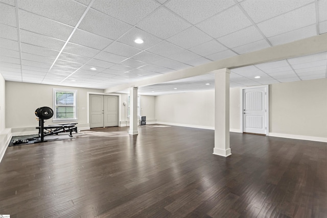 19 Merritt View Ter, Greenville, SC 29609 - below grade area with wood finished floors, a drop ceiling, and recessed lighting