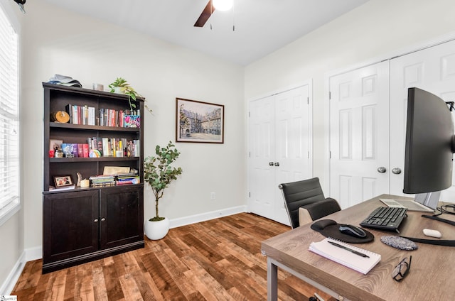 304 Camperdown Ct, Easley, SC 29642 - home office featuring a ceiling fan and wood finished floors