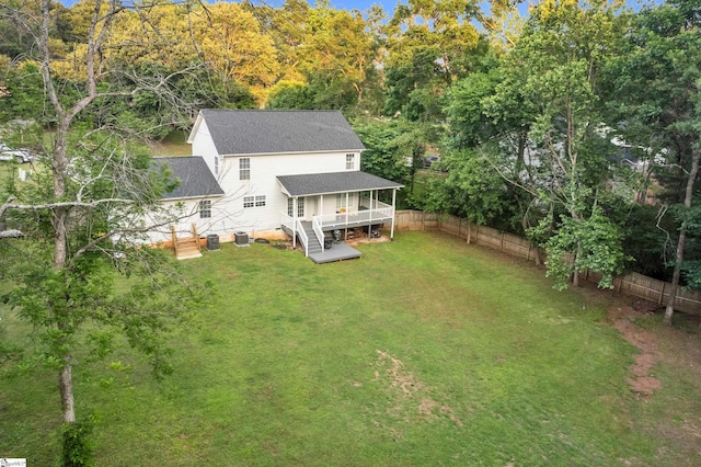 304 Camperdown Ct, Easley, SC 29642 - rear view of property with roof with shingles, a fenced backyard, a deck, and stairs