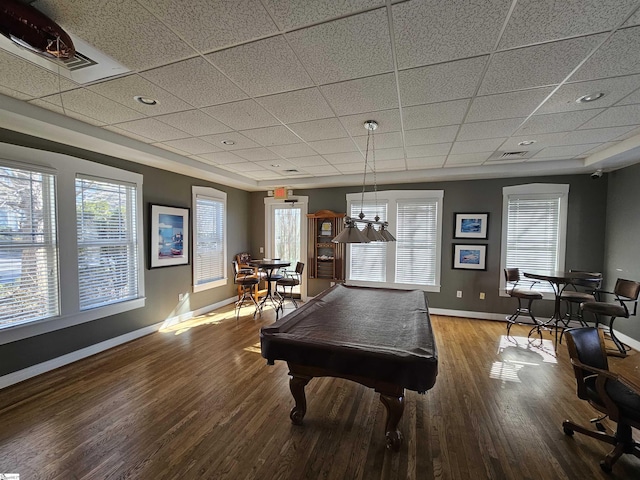 632 Lookover Dr, Anderson, SC 29621 - playroom featuring a drop ceiling, wood finished floors, billiards, and healthy amount of natural light