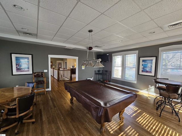 632 Lookover Dr, Anderson, SC 29621 - recreation room featuring a paneled ceiling, pool table, and wood finished floors