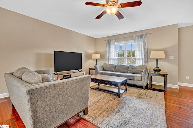 305 Cunningham Rd, Woodruff, SC 29388 - living room with ceiling fan and dark wood finished floors