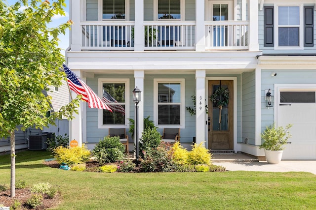 349 Encampment Blvd, Simpsonville, SC 29681 - entrance to property with a porch, a garage, a lawn, and a balcony