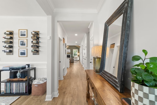 349 Encampment Blvd, Simpsonville, SC 29681 - hall featuring crown molding, wood finished floors, and recessed lighting