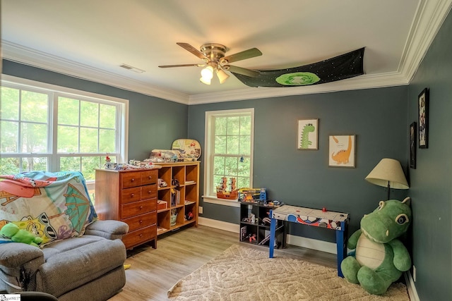 126 Midland Dr, Easley, SC 29640 - playroom with wood finished floors, ornamental molding, and a ceiling fan