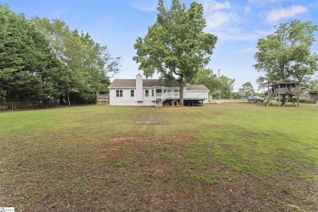 2005 Gap Creek Rd, Greer, SC 29651 - rear view of property featuring stairs, a wooden deck, and a chimney