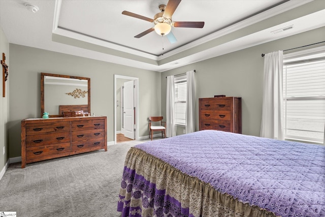 906 John Thomas Way, Greer, SC 29651 - carpeted bedroom with a raised ceiling, a ceiling fan, and crown molding