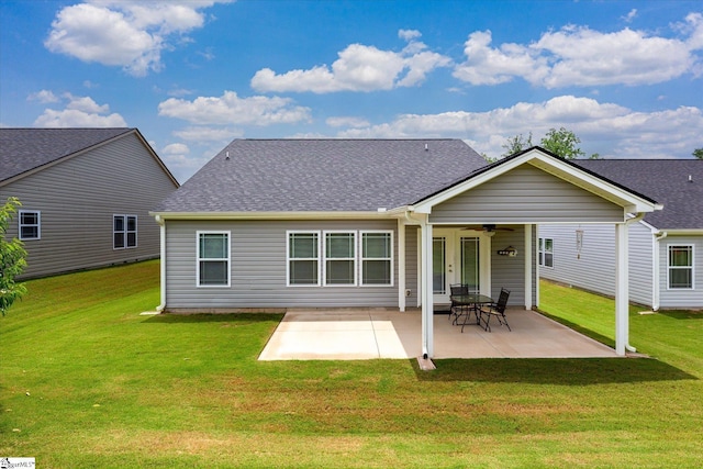 906 John Thomas Way, Greer, SC 29651 - rear view of property with ceiling fan, a lawn, roof with shingles, and a patio area