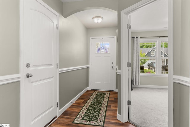 906 John Thomas Way, Greer, SC 29651 - doorway to outside with arched walkways and dark wood finished floors