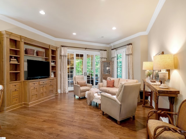 24 Lake Hills Ln, Travelers Rest, SC 29690 - living room featuring wood finished floors, crown molding, and recessed lighting