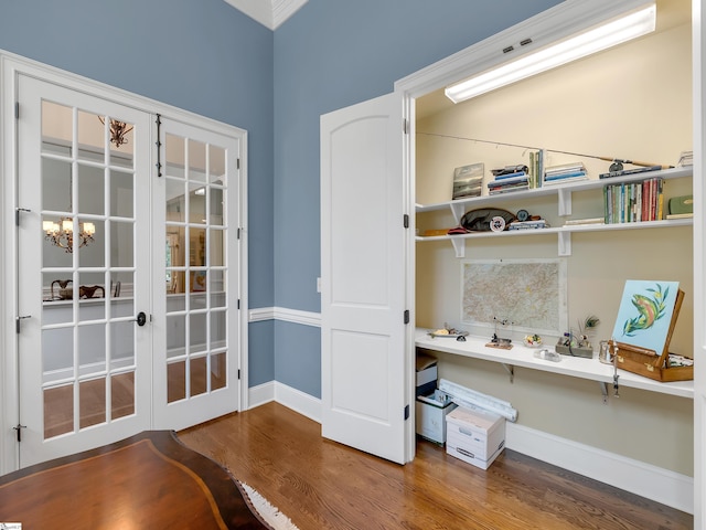 24 Lake Hills Ln, Travelers Rest, SC 29690 - office space featuring wood finished floors, french doors, and a chandelier