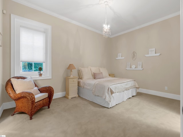 24 Lake Hills Ln, Travelers Rest, SC 29690 - bedroom featuring ornamental molding, carpet flooring, and a chandelier