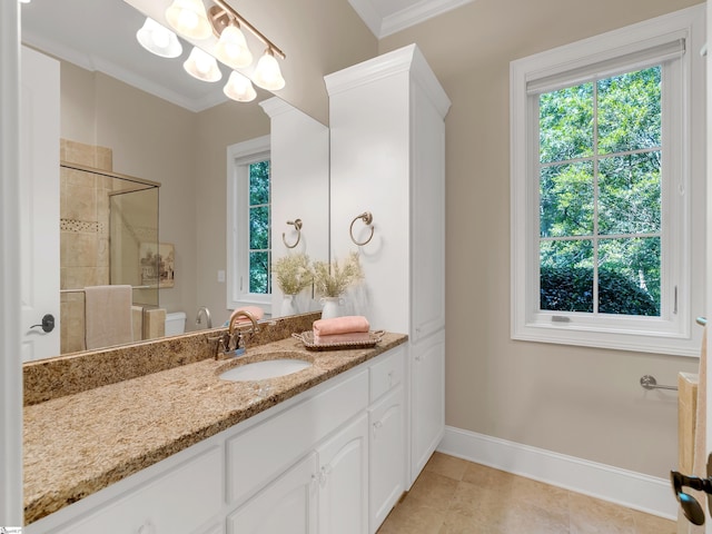 24 Lake Hills Ln, Travelers Rest, SC 29690 - full bathroom featuring a tile shower, vanity, and ornamental molding